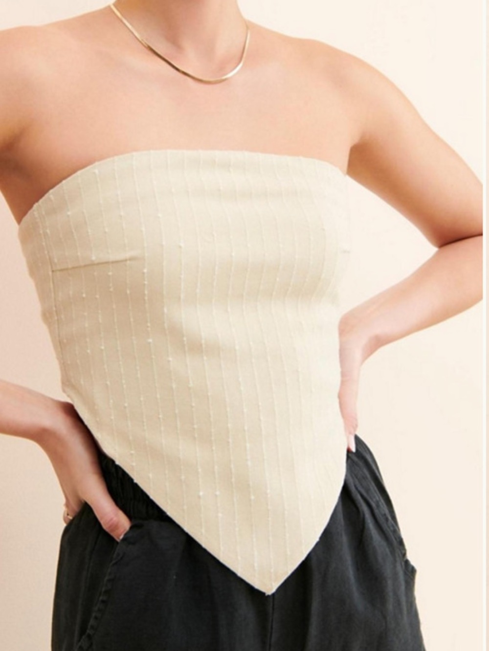 Line & Dot Strapless Ribbed Jodie Tie-Front Camisole in Beige - Picture 3 of 5